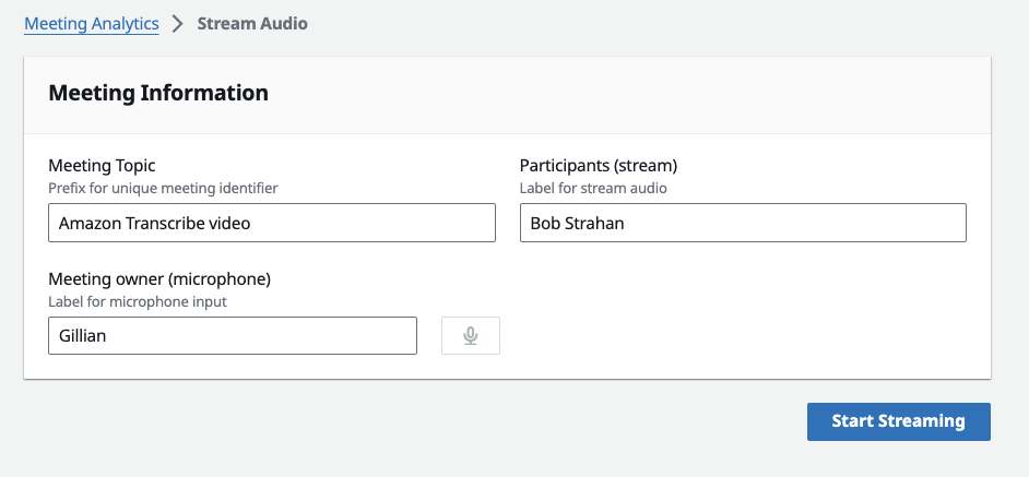 Stream Audio tab in the LMA UI
