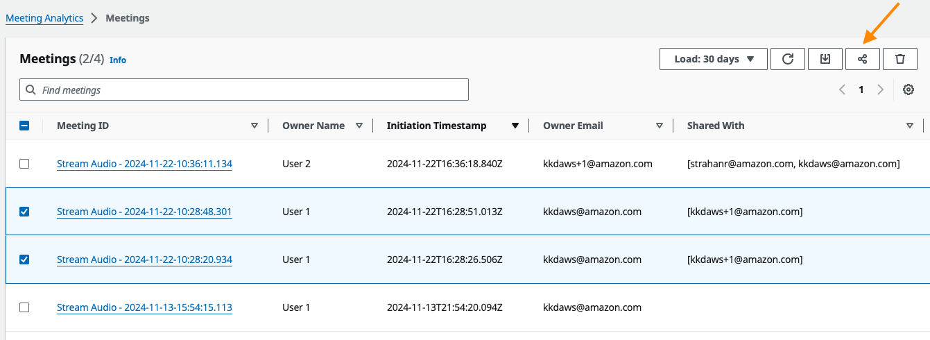Select meetings to share
