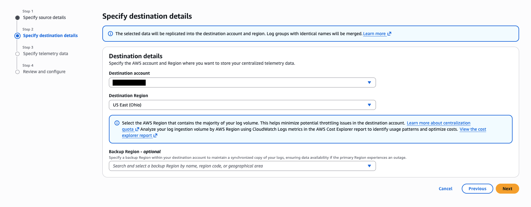 Specifying Destination Details for Log Centralization
