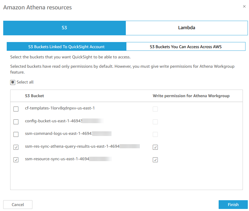 QuickSight permissions to S3 buckets