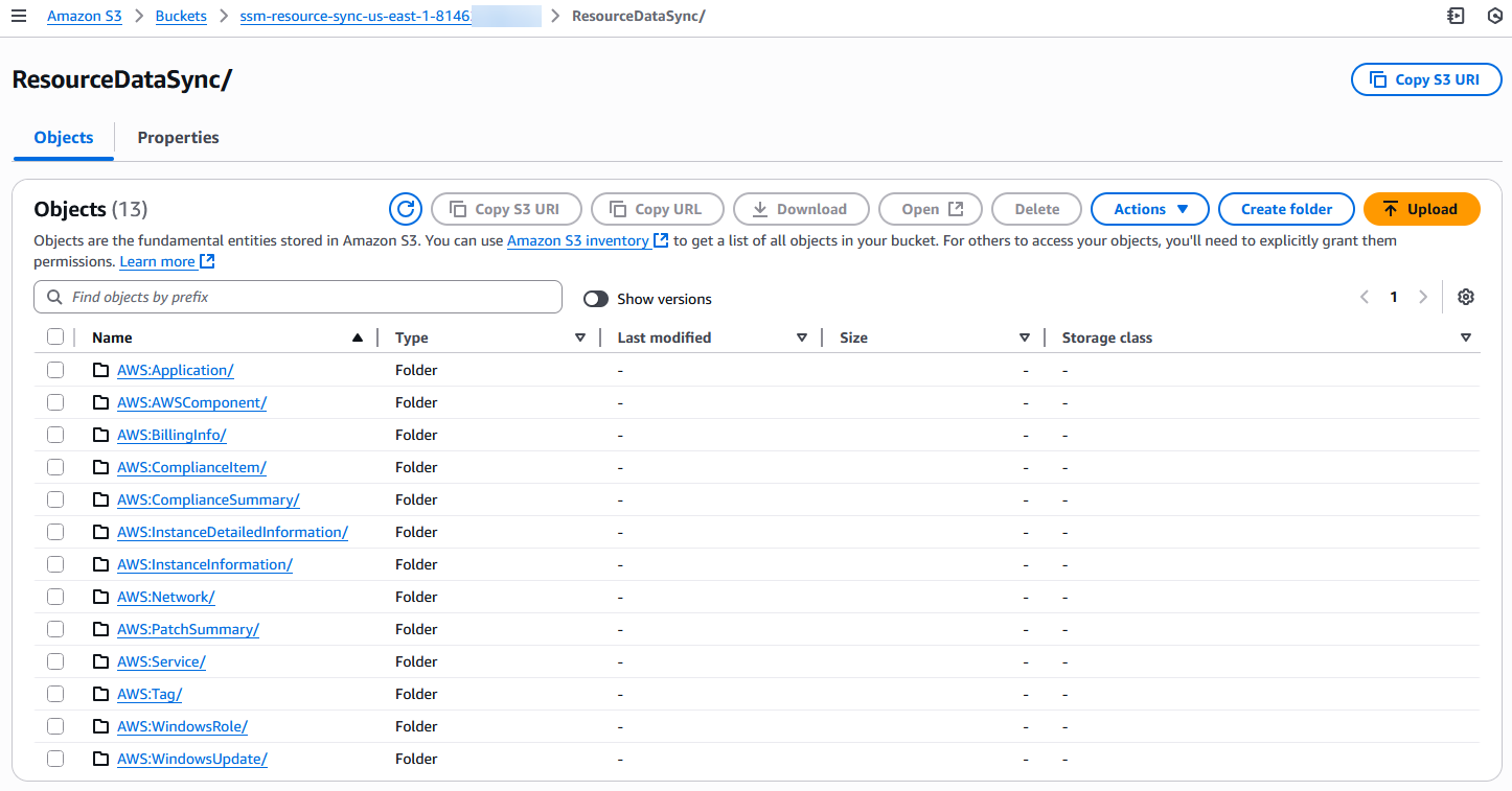S3 bucket folders for resource data sync metadata