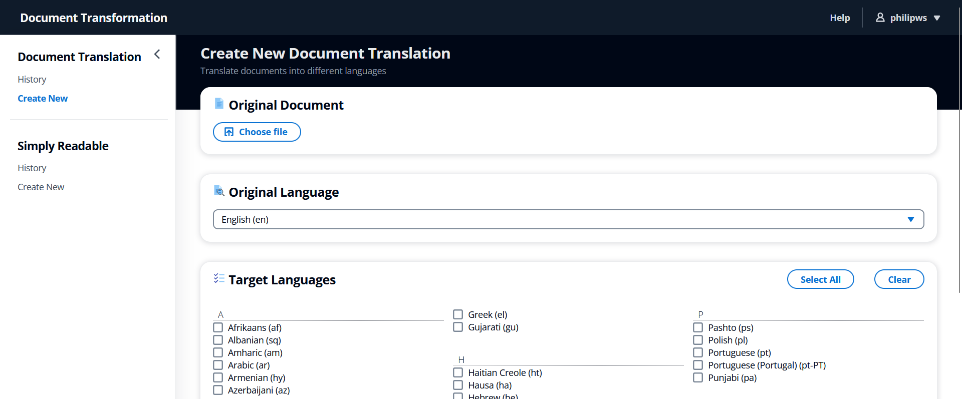 Web UI - New Translation Form