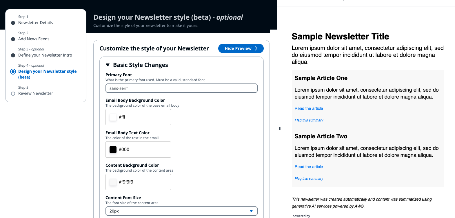 Newsletter Create Wizard - Style