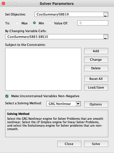 solver parameters Mac