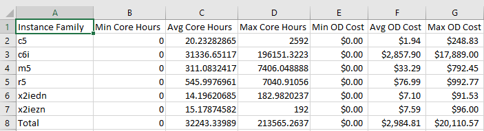 Instance Family Summary