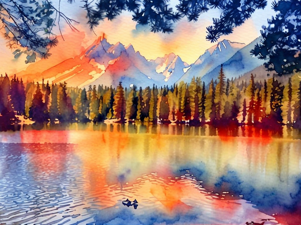 Watercolor Mountain Lake