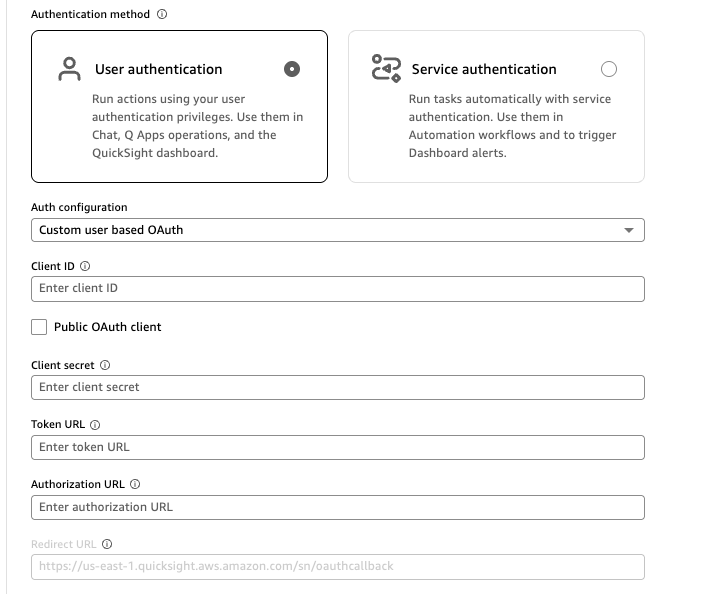 Connector Authenticate step — OAuth2 authorization code fields