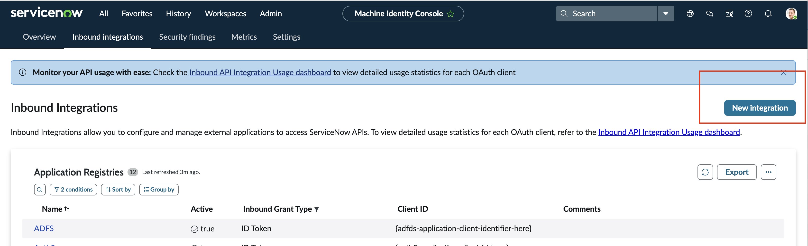 New integration button
