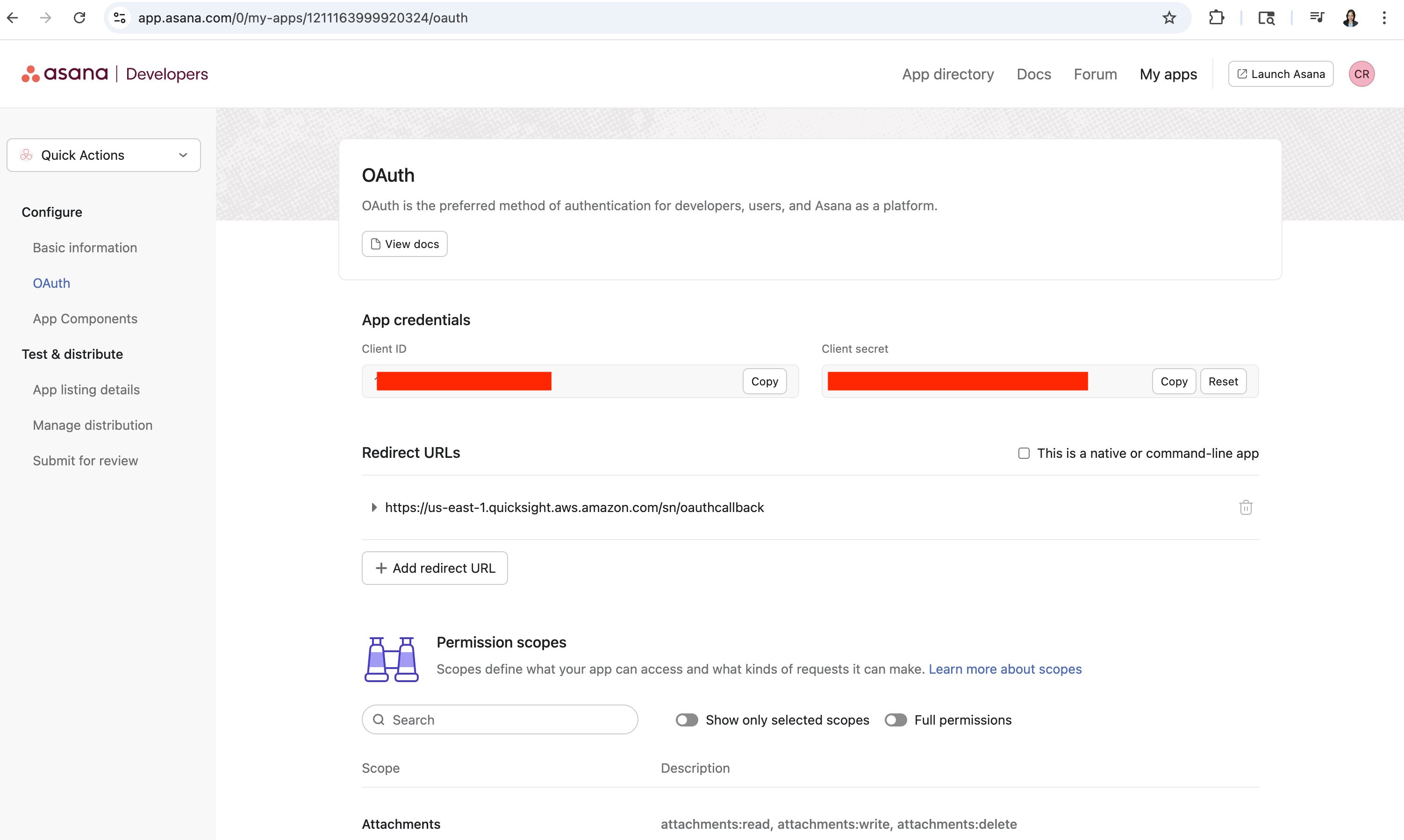 Redirect URL configuration