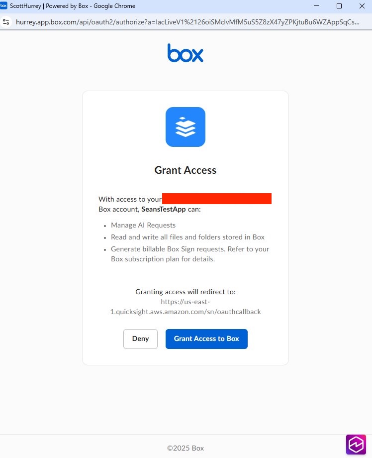 Box authorization popup