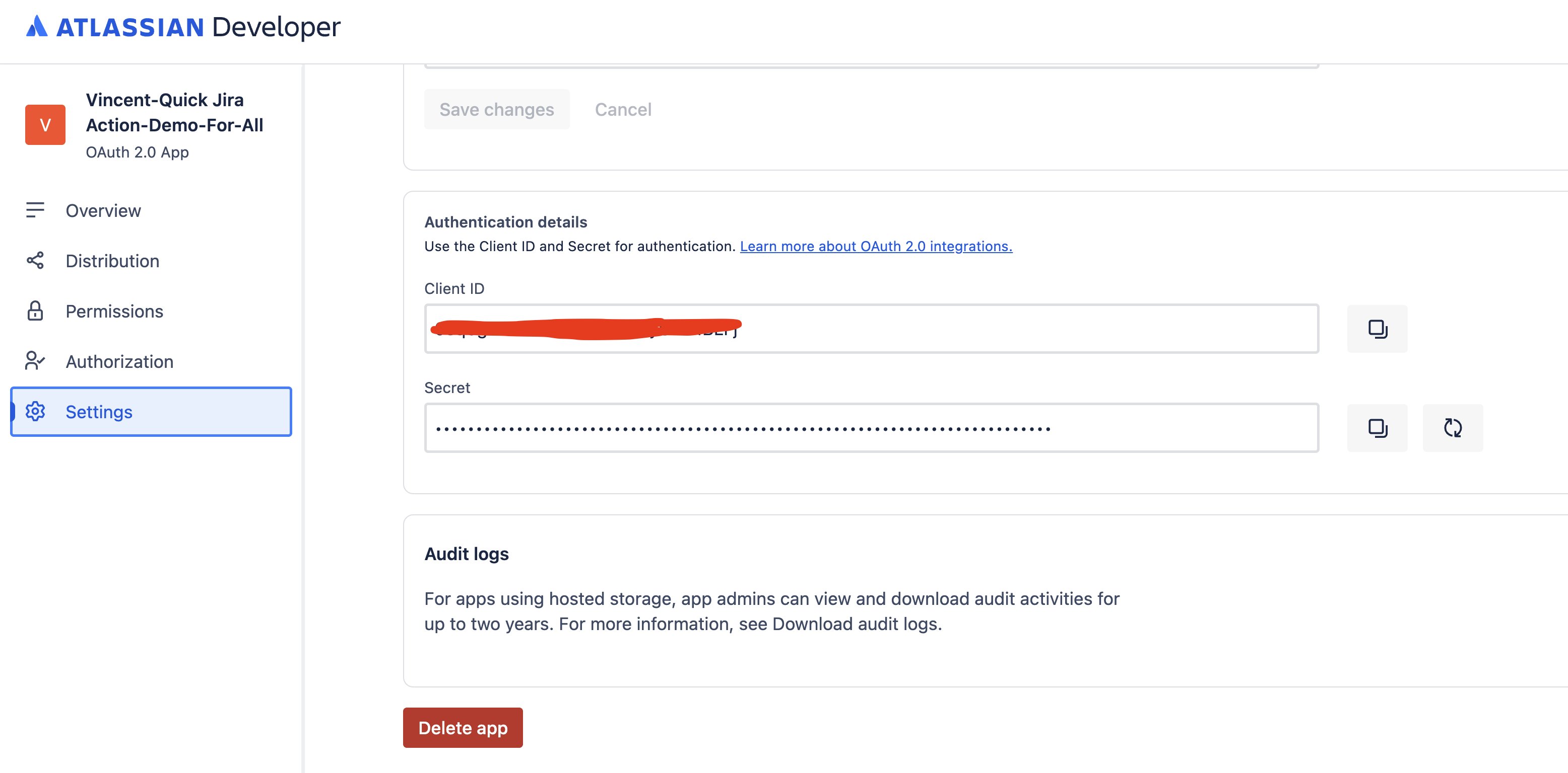 Settings with credentials