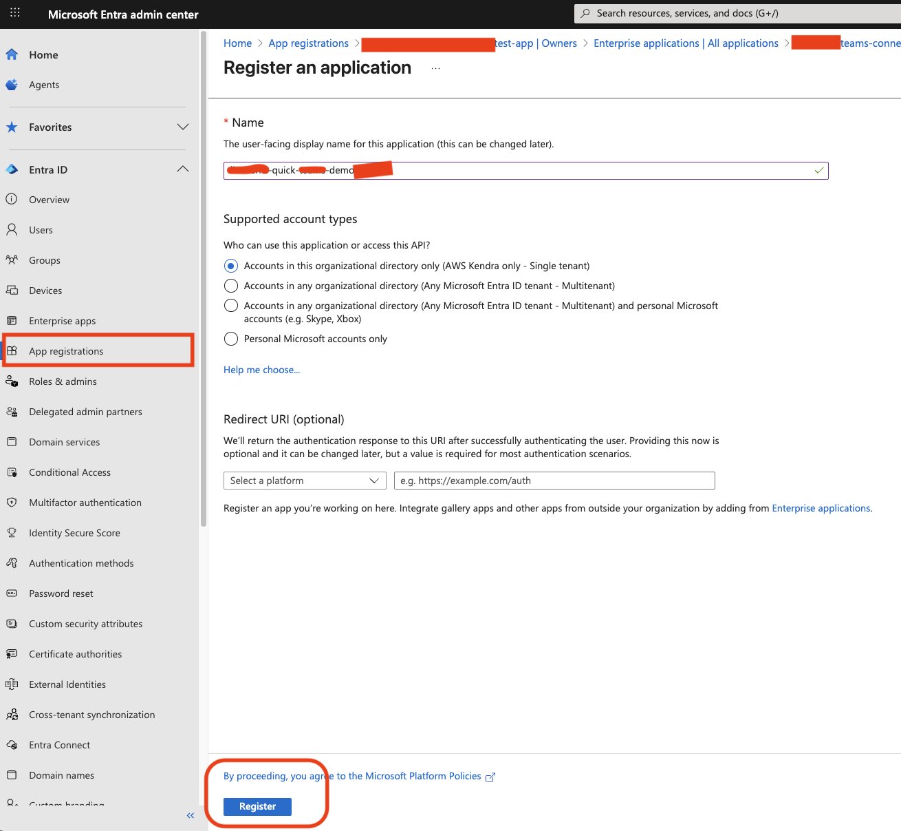 App registration form