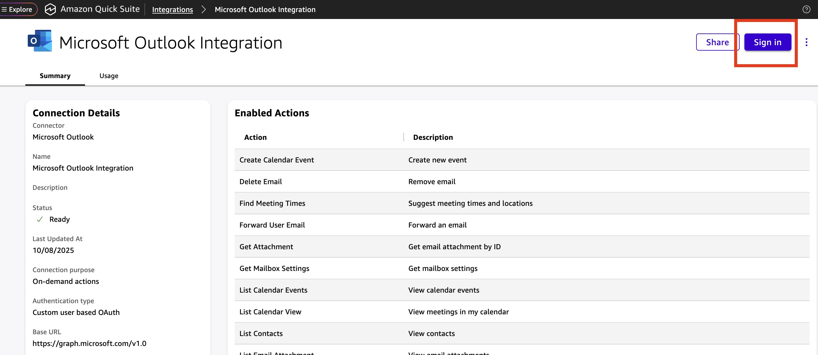 MS Outlook Integration sign in