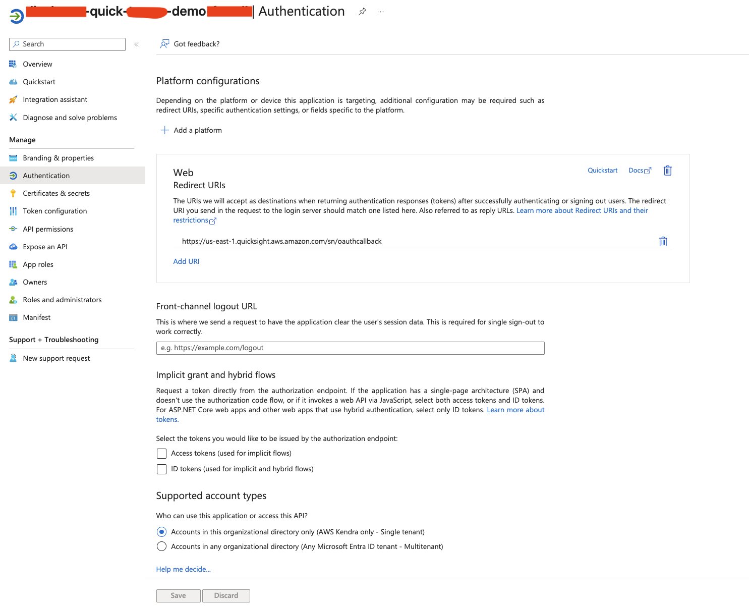 Authentication redirect URI