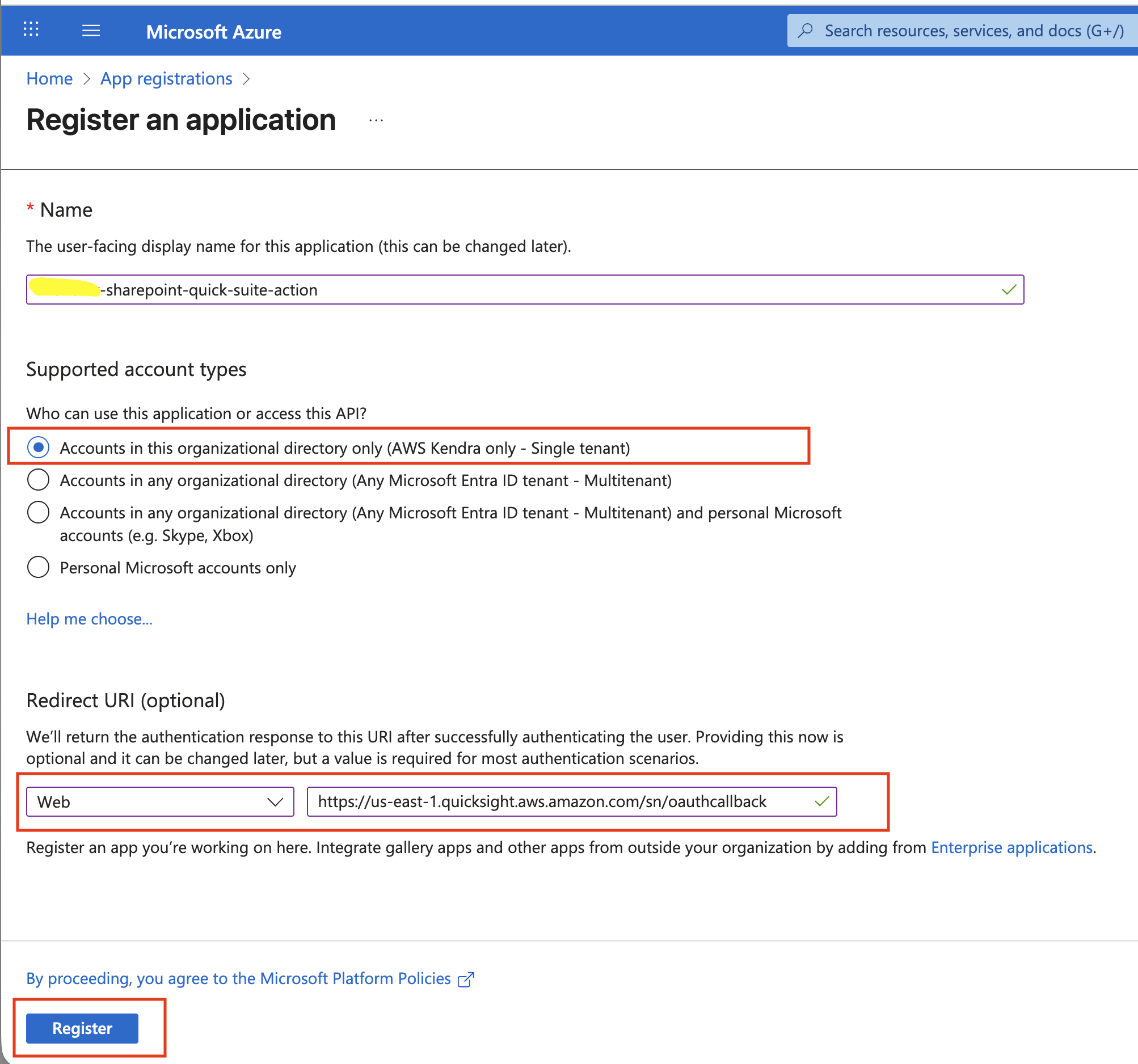 App registration form