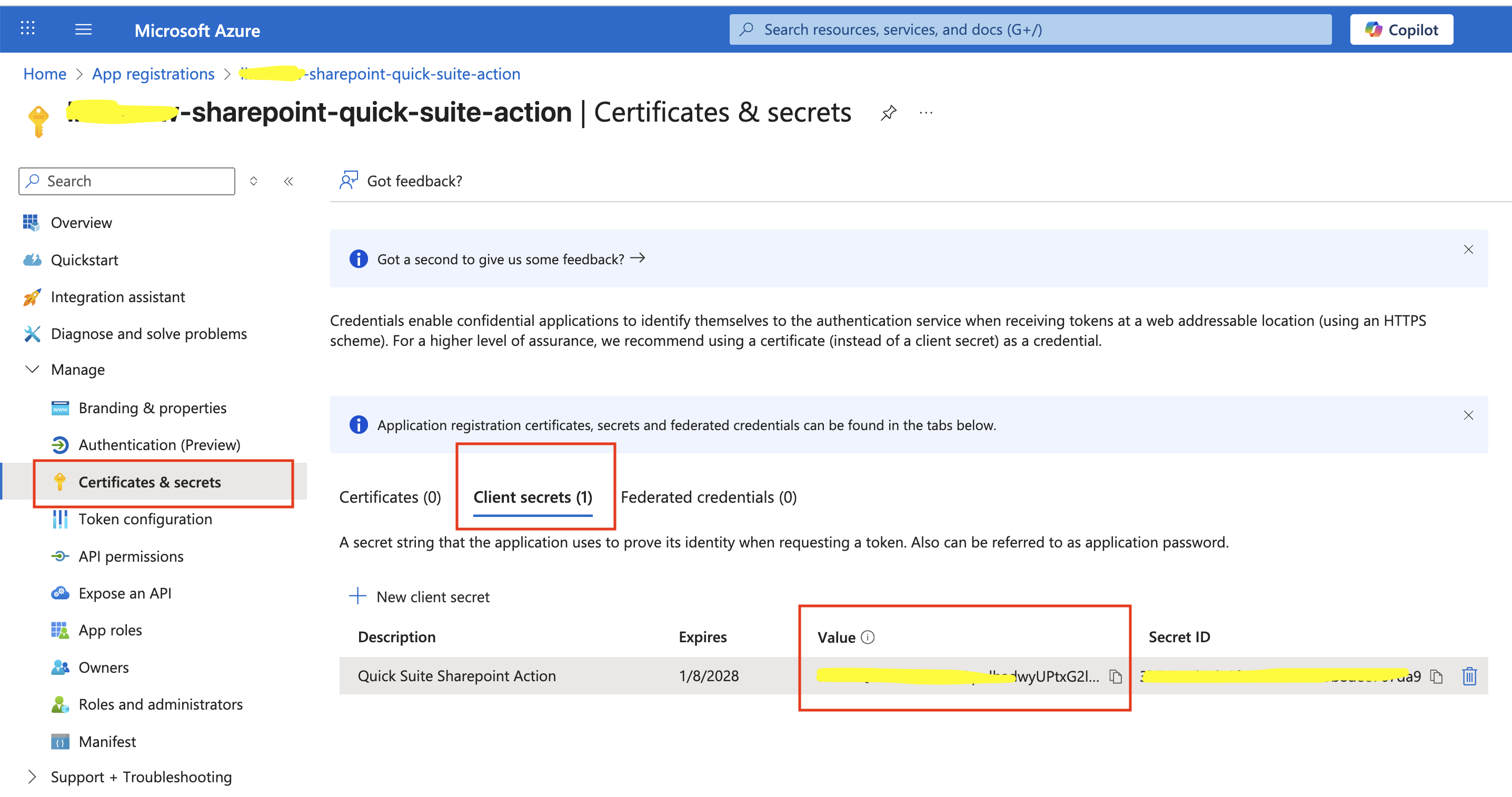 Client secret creation