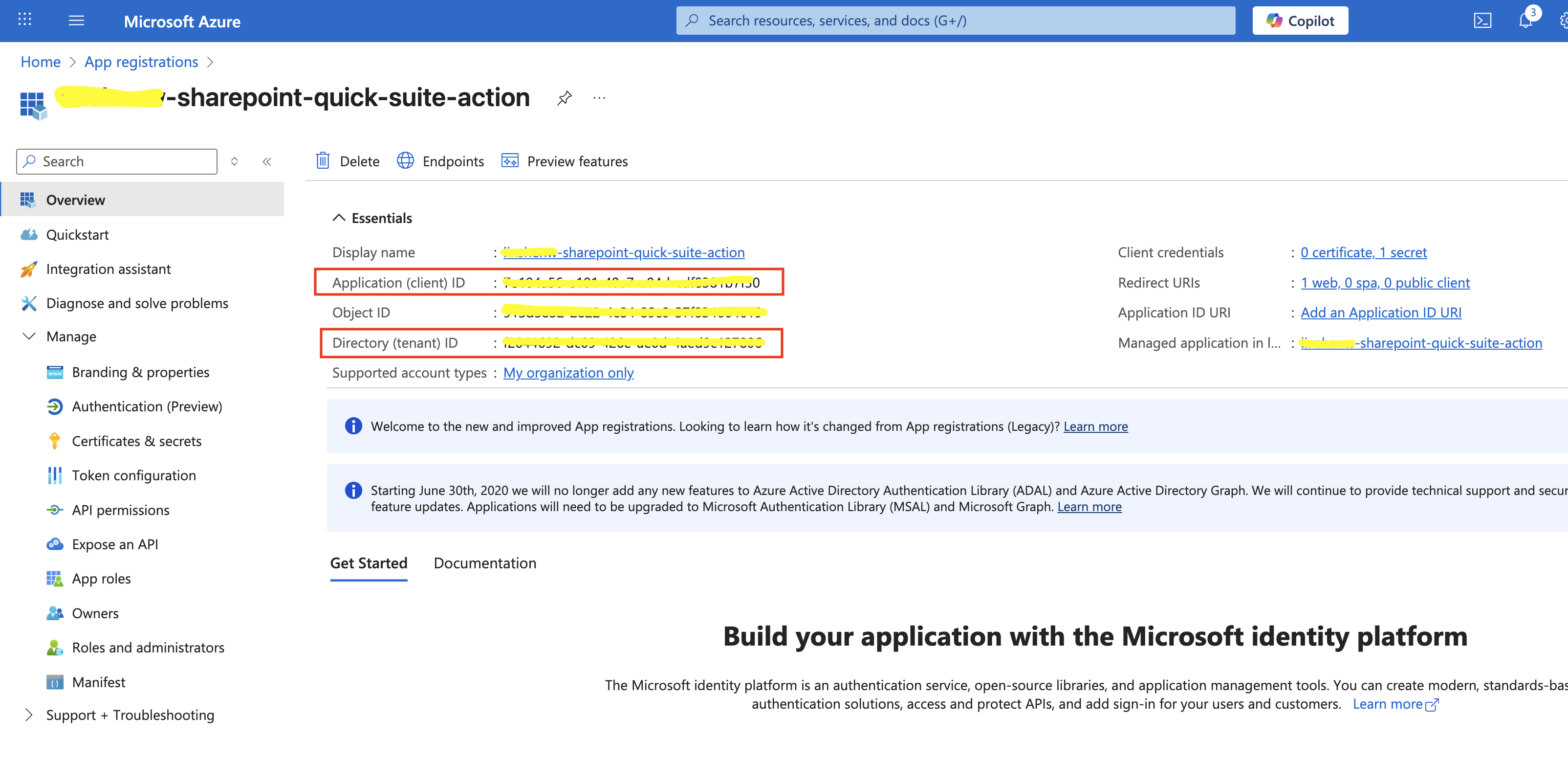 Client ID and Tenant ID