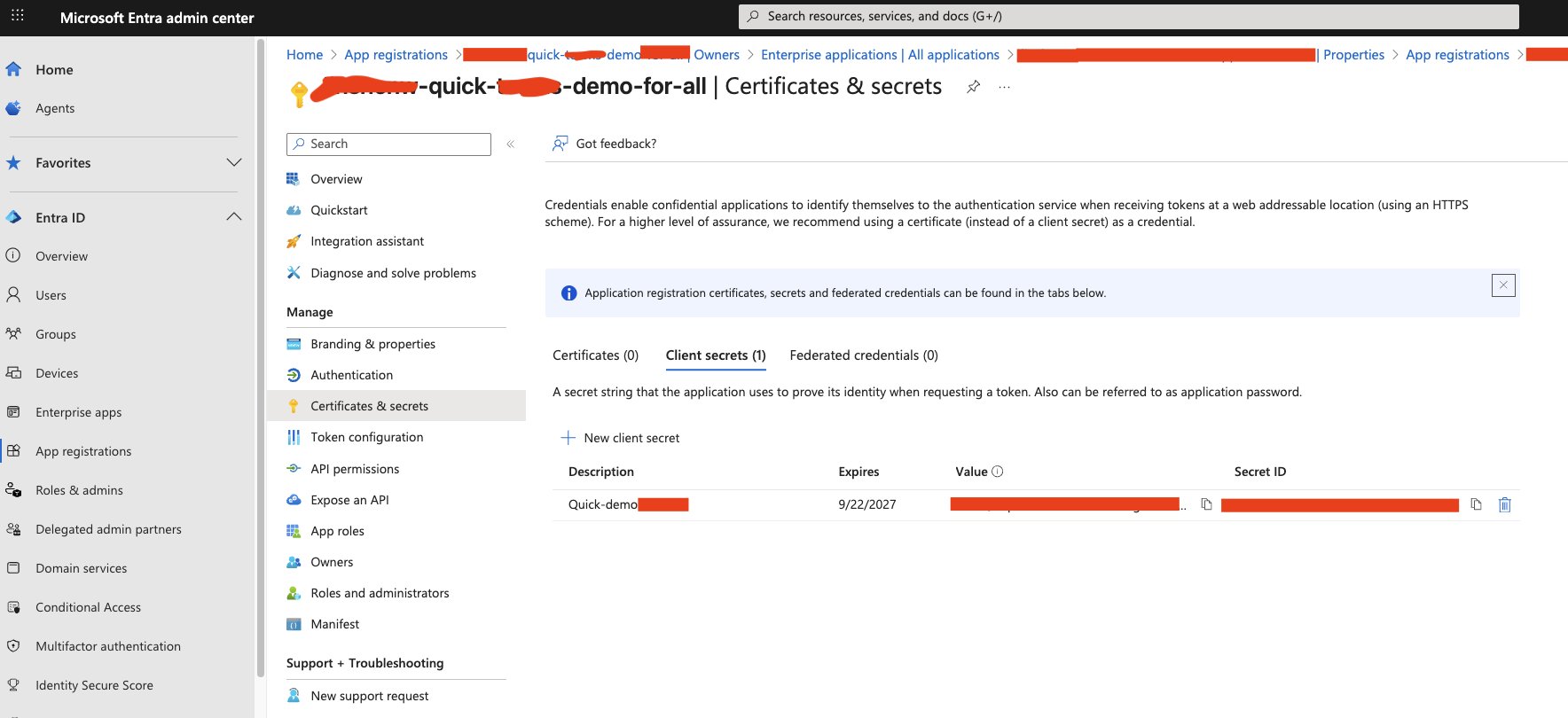 Client secret creation