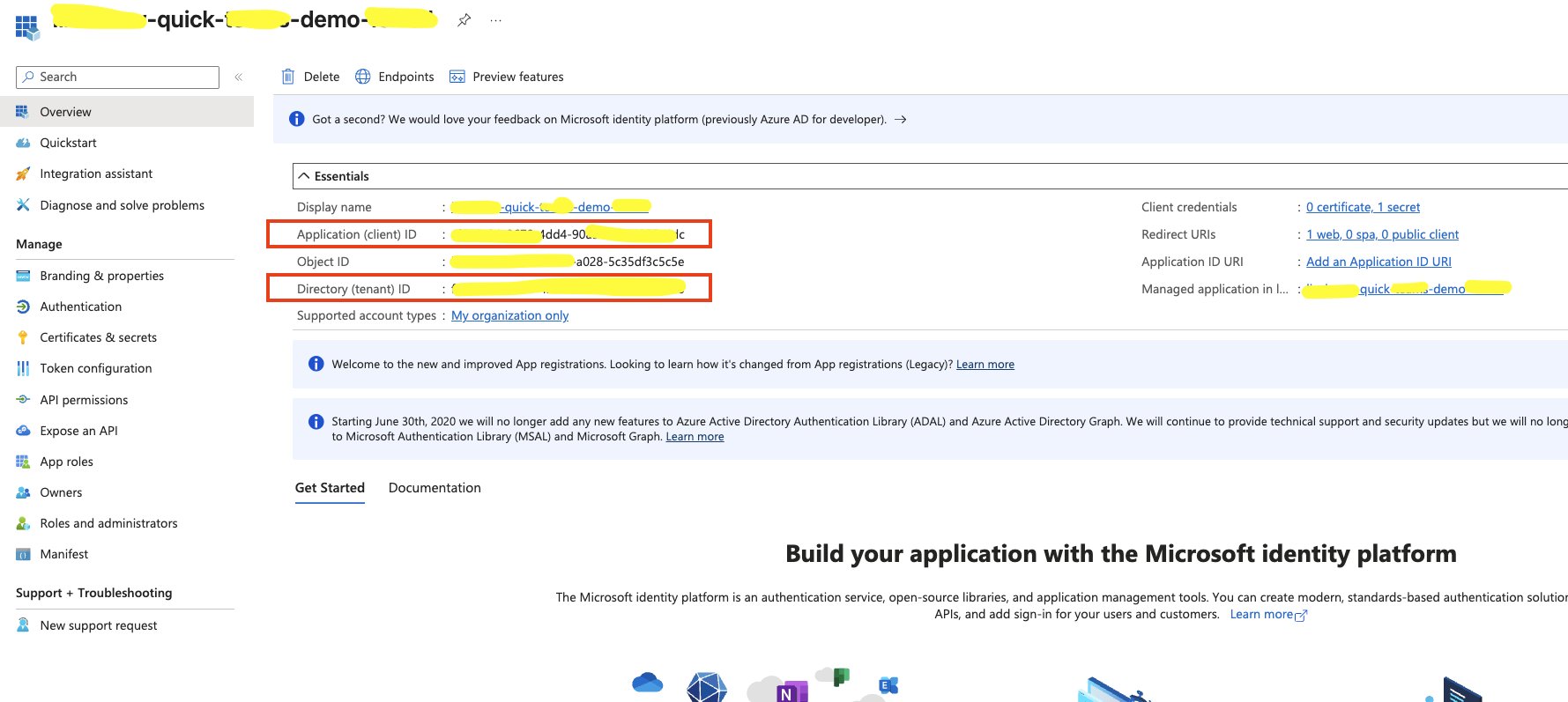 Client ID and Tenant ID
