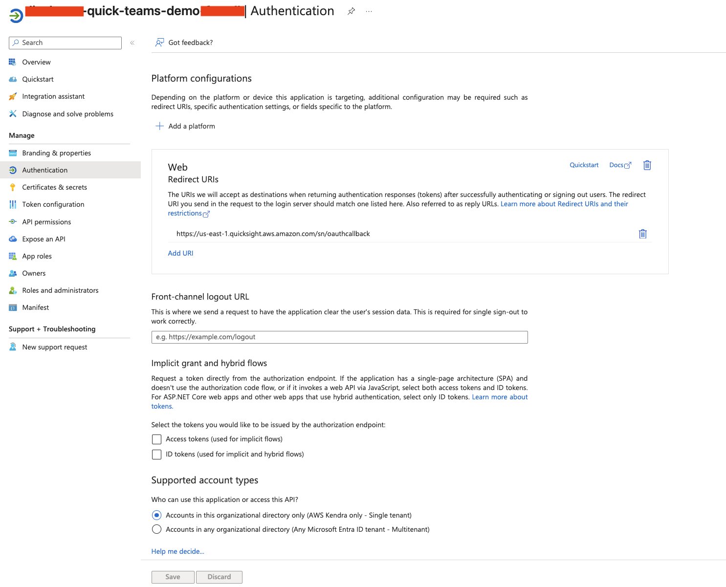Authentication redirect URI