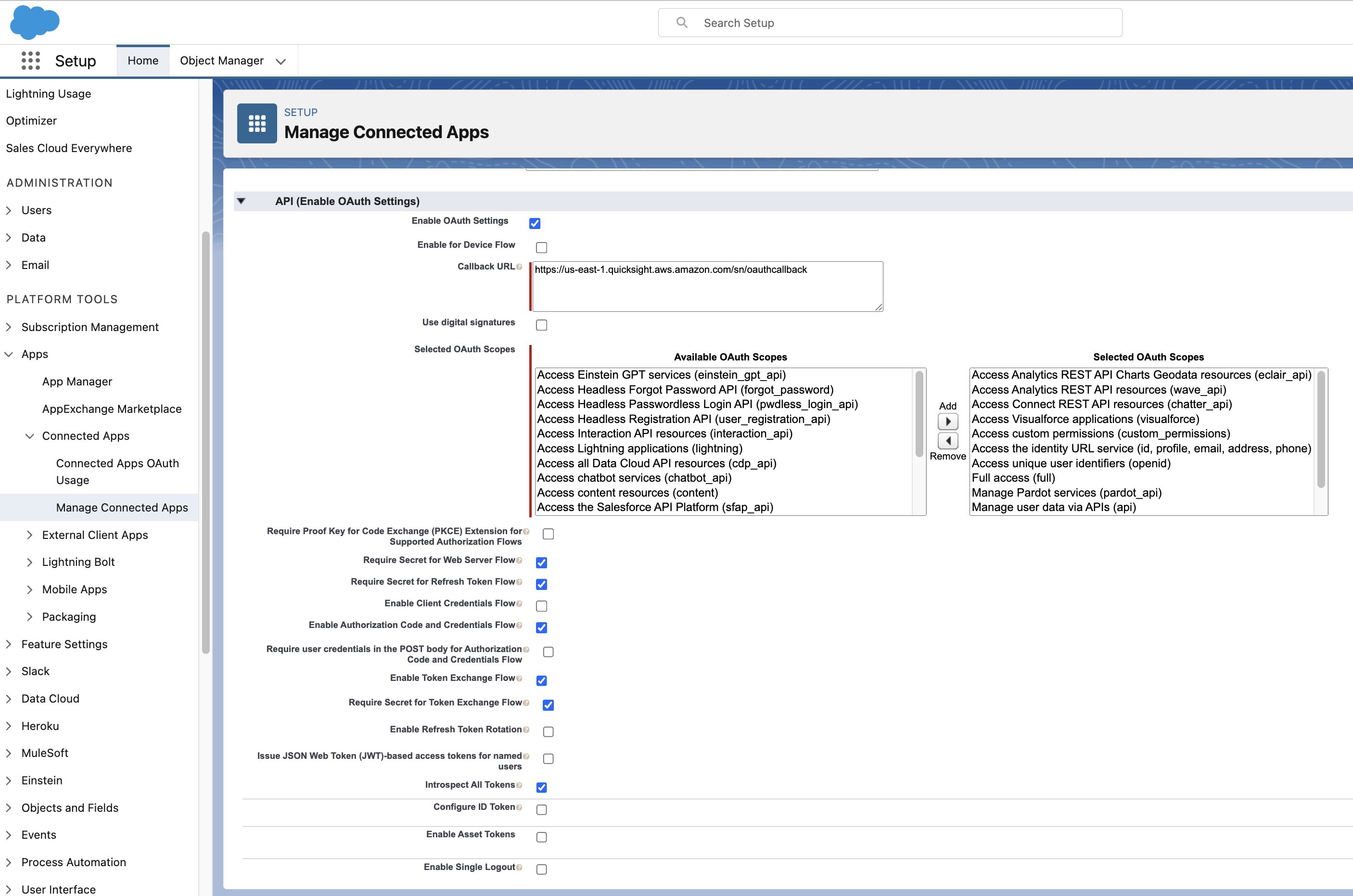 OAuth settings configuration
