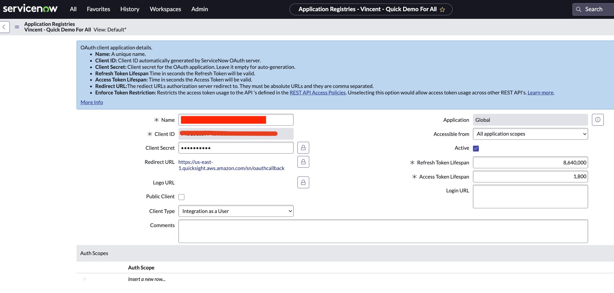 OAuth endpoint form