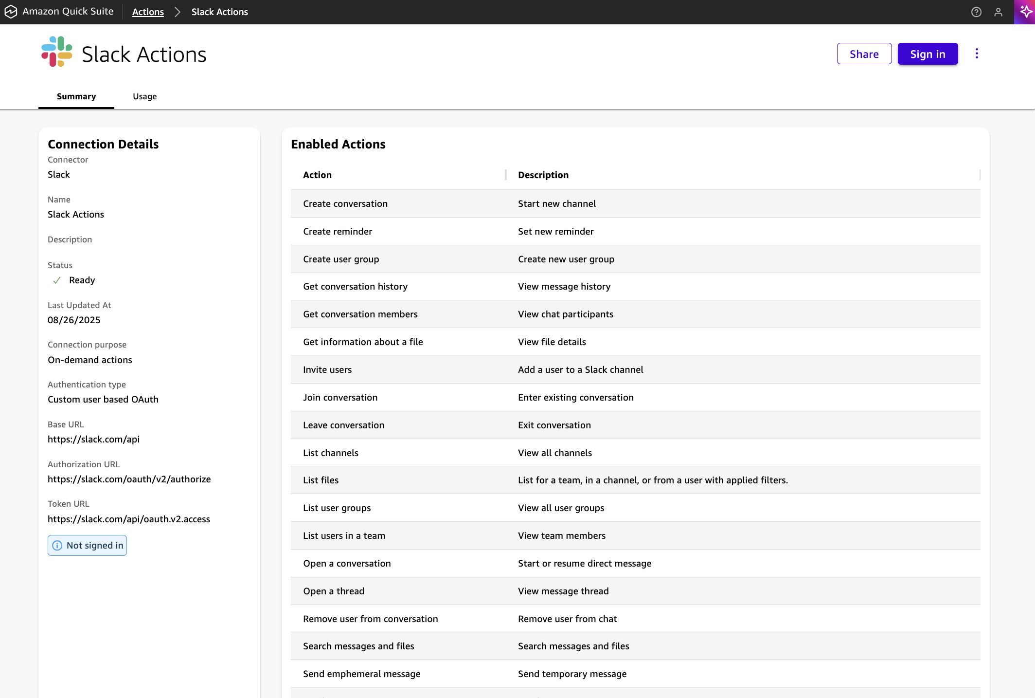 Action added successfully