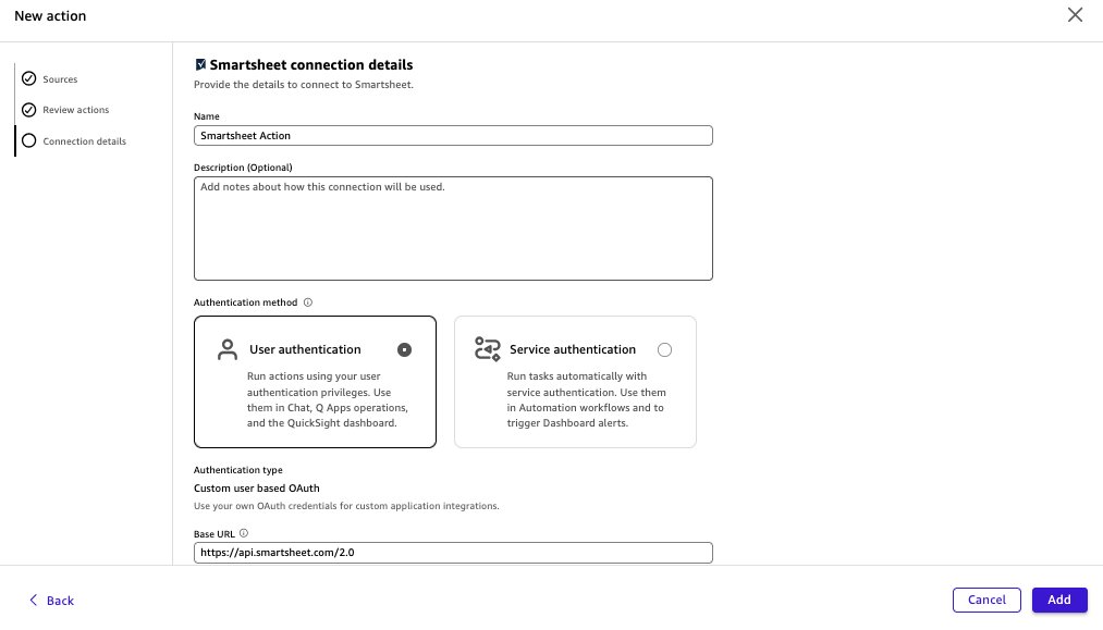 Quick Suite Smartsheet setup