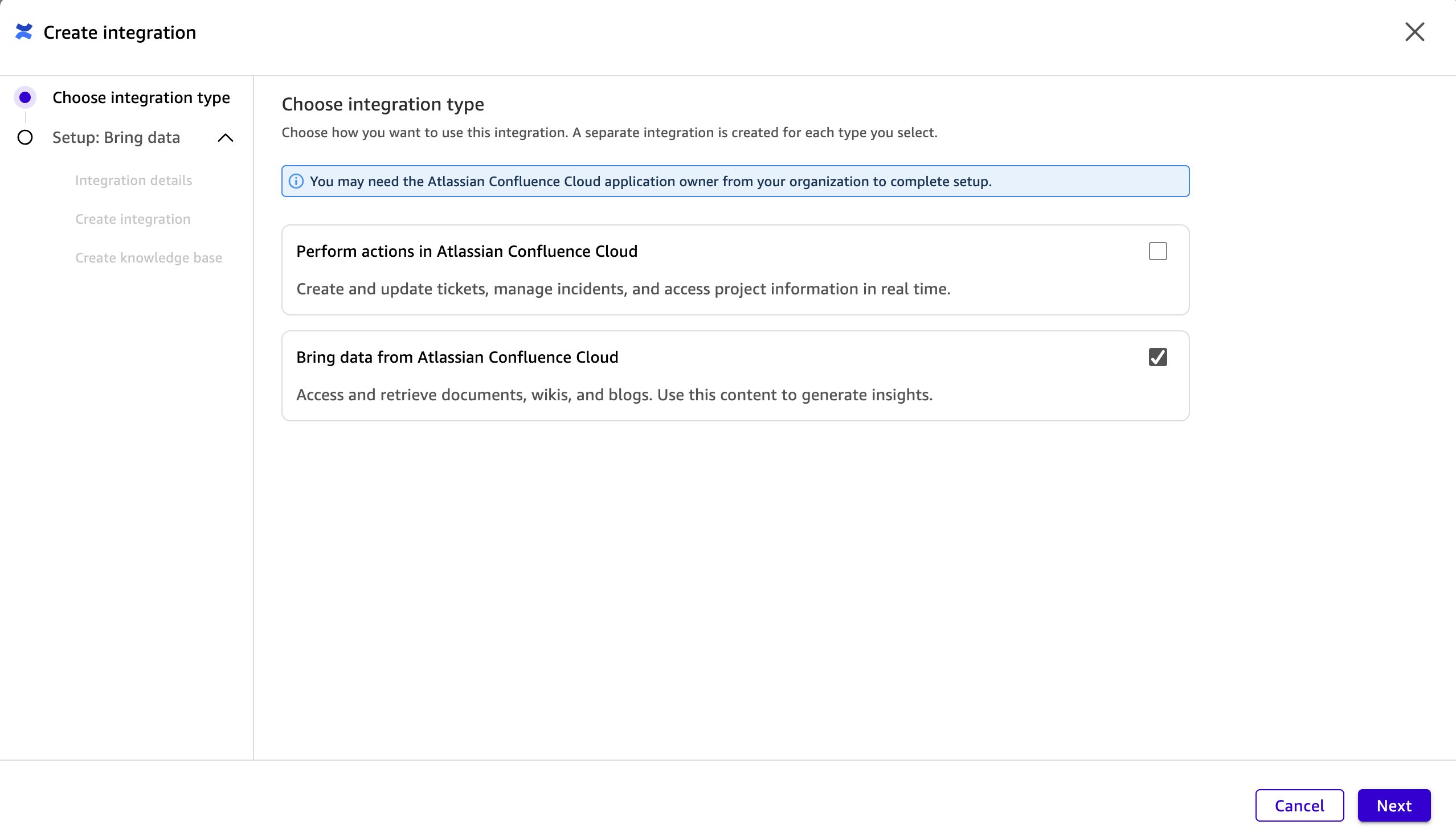 Integration type selection