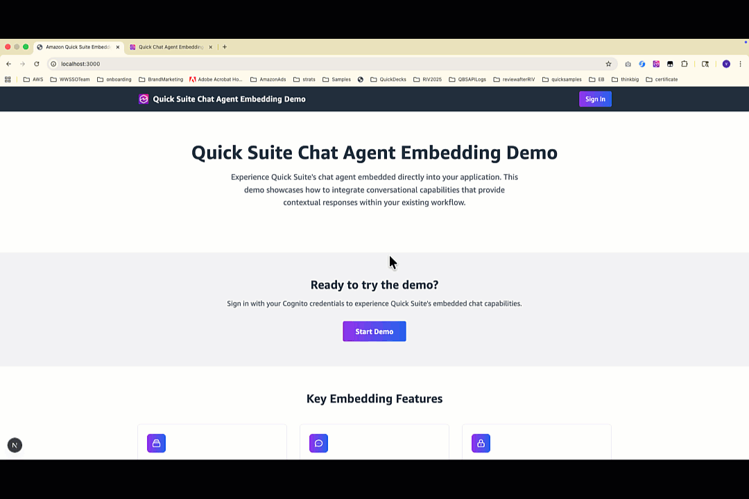 Quick Chat Agent Embedding Demo