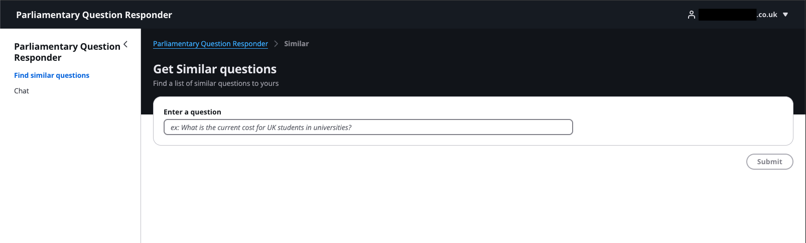 Similar Questions Interface User Interface: System displays the current question alongside previously answered questions ranked by similarity Similar