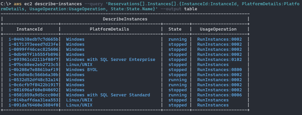 Instance info no running state
